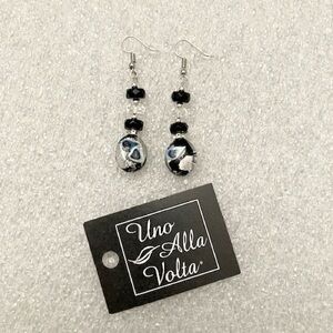 Uno Alla Volta Ebony Dusk Murano Earrings, 2.5" Long, New